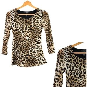 Alfani - Cheetah 3/4 Sleeve Blouse w/ Gold Jewel